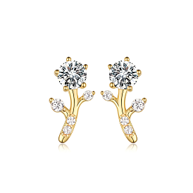 925 Sterling Silver Clear Cubic Zirconia Branch Stud Earrings