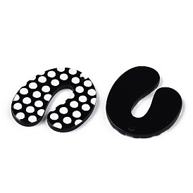 Opaque Acrylic Pendants, Black & White, Arch Shape with Polka Dot Pattern