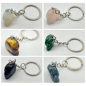 Halloween Theme Natural & Synthetic Mixed Gemstone Keychains, Skull