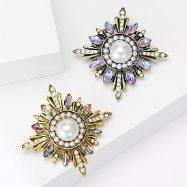 Alloy with Rhinetone and Plastic Imitation Pearl Brooches, Thornned Sun