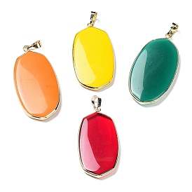 Glass Pendants, with Platinum Brass Findings, Cadmium Free & Lead Free, Oval Charms