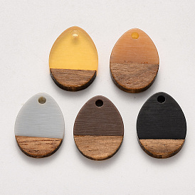 Resin & Walnut Wood Pendants, Waxed, Teardrop