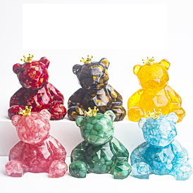 Gemstone Crown Bear Display Decorations, Resin Figurine Home Decoration, for Home Feng Shui Ornament