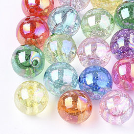 Transparent Acrylic Beads, with Glitter Powder, Glitter Beads, Round
