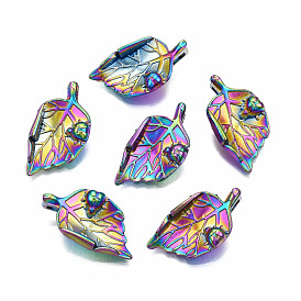 Rainbow Color Alloy Pendants, Cadmium Free & Nickel Free & Lead Free, Leaf with Ladybird