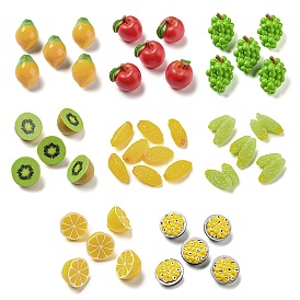 Кабошоны из непрозрачной смолы с фруктами, декодированные, виноград/лимон/маракуйя/киви/яблоко/карамбола