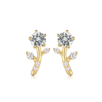 925 Sterling Silver Clear Cubic Zirconia Branch Stud Earrings