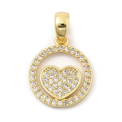 Подвески из листовой латуни с покрытием из прозрачного кубического циркония, без кадмия, без никеля и без свинца, круглый с сердечками