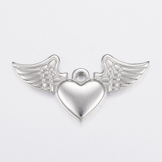 304 Stainless Steel Pendants, Heart and Wing