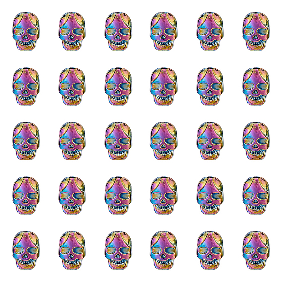 30 шт. стойки покрытие бусины из сплава цвета радуги, без кадмия, без никеля и без свинца, череп