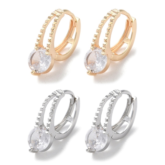 Латунные серьги обруча, со стеклом, круглые