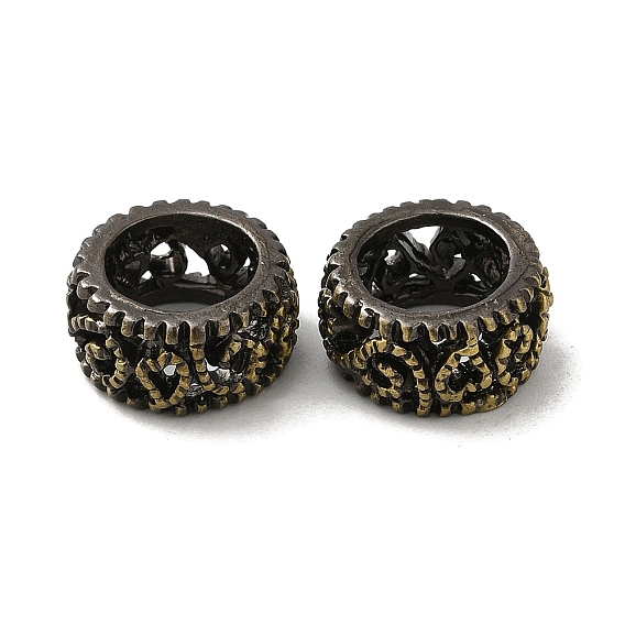Tibetan Style Rack Plating Brass Large Hole Beads, Long-Lasting Plated, Hollow Column