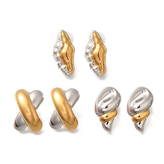 304 двухцветные серьги-гвоздики из нержавеющей стали, золотые и нержавеющая сталь цвет