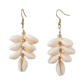 304 серьги-подвески в форме ракушки из нержавеющей стали, с натуральной ракушкой каури и латунными бусинами-разделителями