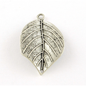 Сплавочные подвески тибетского стиля, лист, без кадмия и без свинца, 33x19.5x4 мм, Отверстие : 2 мм , около 380 шт / 1000 г