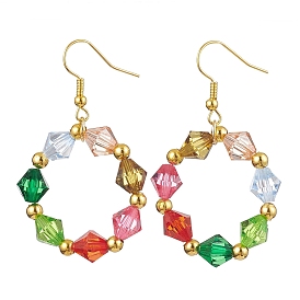 Colorful Acrylic Beaded Ring Dangle Earrings, Iron Long Drop Earrings