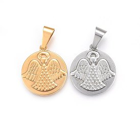 304 Stainless Steel Pendants, Flat Round with Angel