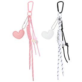 2 шт. 2 подвесные украшения из искусственной кожи и полиэстеровой веревки в форме сердца, со сплавочной фурнитурой, для брелка, кошелек, украшение для рюкзака