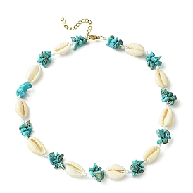 Natural Shell & Synthetic Turquoise Chip Beaded Necklace for Girl Women