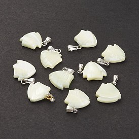 Natural Trochid Shell/Trochus Shell Pendants, Fish Charms, with Platinum Tone Iron Findings