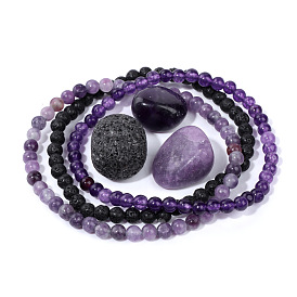 Irregular Natural Stone Energy Bracelet Set with 4mm Beads for Men, Multi-Color Vintage and Versatile Handmade Wristband