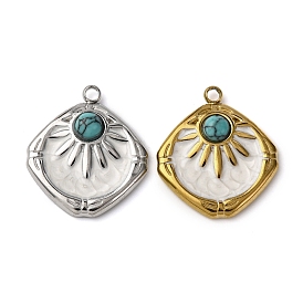 304 подвески из нержавеющей стали с белой эмалью, с синтетическими бирюзовых бус, ромб прелести