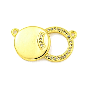 Real 18K Gold Plated Brass Micro Pave Cubic Zirconia Pendant, Flat Round with Ring