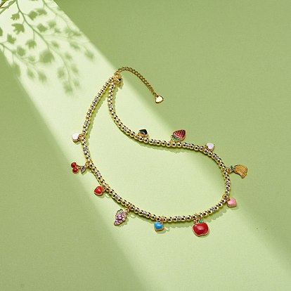 Collier de charmes de fruits en émail coeur & cerise & raisin & pomme, collier de perles d'hématite synthétique pour femme
