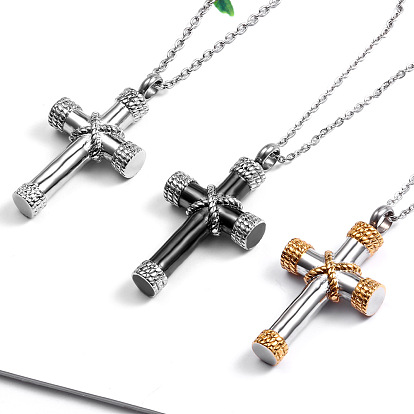 Titanium Steel Memorial Jewelry Urn Ashes Pendants, Cross