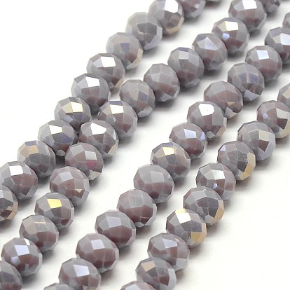Electroplate Opaque Solid Color Crystal Glass Rondelle Beads Strands, Faceted, AB Color Plated, 10x7mm, Hole: 1mm, about 70pcs/strand, 20 inch