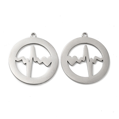 Pendentifs en acier inoxydable, plat rond avec breloque battement de coeur