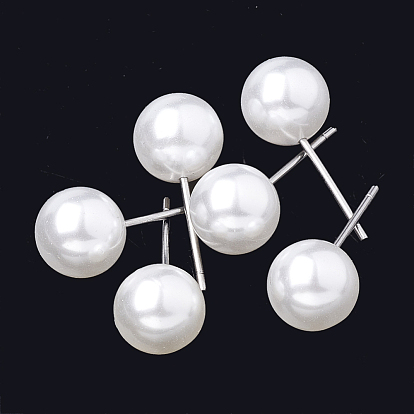 Серьги-гвоздики из экологически чистого пластика с имитацией жемчуга, высокий блеск, класс А, круглые, с 925 стерлинговым серебром