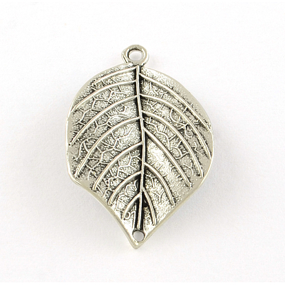 Сплавочные подвески тибетского стиля, лист, без кадмия и без свинца, 33x19.5x4 мм, Отверстие : 2 мм , около 380 шт / 1000 г