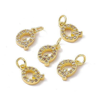 Real 18K Gold Plated Brass Micro Pave Clear Cubic Zirconia Charms, with Jump Ring, Alphabet, Letter A~Z Charm