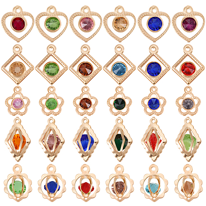 100Pcs 5 Styles Rack Plating Eco-Friendly Iron Pendants, with Rhinestone, Cadmium Free & Nickel Free & Lead Free, Light Gold
