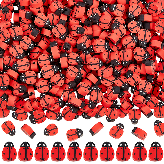 300Pcs Handmade Polymer Clay Bead, Ladybug