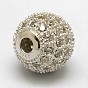Round 925 Sterling Silver Beads, with Micro Pave Cubic Zirconia