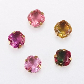 Шить на горный хрусталь, стекло горный хрусталь, с золотыми тонами латунных зубьев, аксессуары для одежды, граненые, квадратный