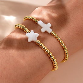 Браслет из латуни и ракушек в пляжном стиле с крестом/звездой для женщин, многослойная одежда