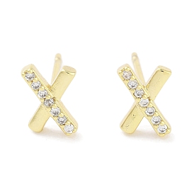 Brass Micro Pave Clear Cubic Zirconia Studs Earring, Letter X