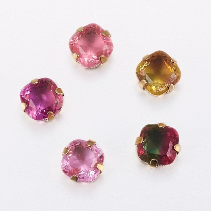 Шить на горный хрусталь, стекло горный хрусталь, с золотыми тонами латунных зубьев, аксессуары для одежды, граненые, квадратный