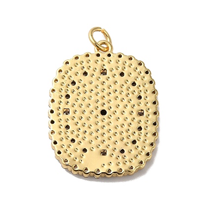 Rack Plating Brass Pave Cubic Zirconia Enamel Pendants, with Jump Ring, Lead Free & Cadmium Free, Real 18K Gold Plated, Long-Lasting Plated, Rectangle with Eye Pattern Charm