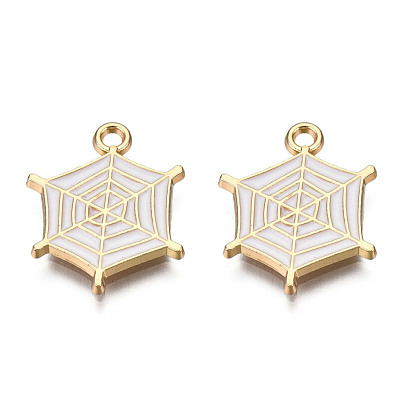 Light Gold Plated Alloy Pendants, with Enamel, Spider Web