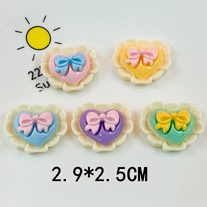 Opaque Resin Decoden Cabochons, Heart wtih Bowknot