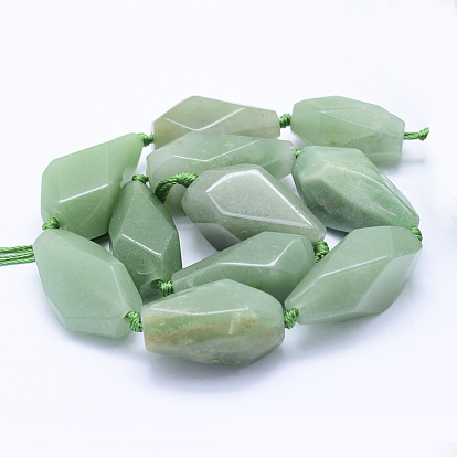 Natural Green Aventurine Beads Strands, Faceted, Drop