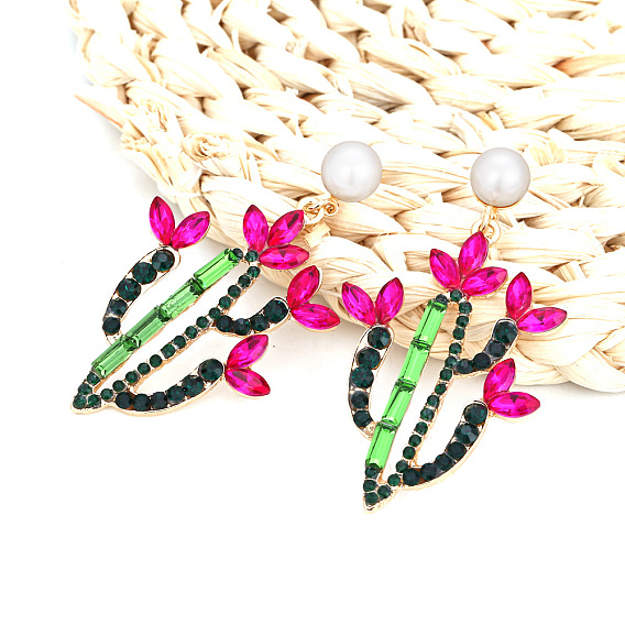 Rhinestone сплава болтаться серьги, кактус, с имитацией жемчуга