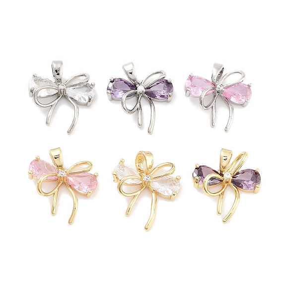 Латунные микро проложить кубического циркония подвески, без кадмия, без никеля и без свинца, бантом, платина/настоящее золото 18k