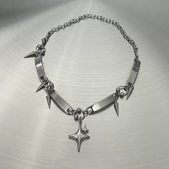Punk Alloy Spike Star Pendant Choker Necklaces for Women