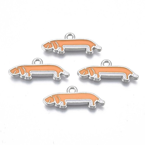 Rack Plating Alloy Enamel Pendants, Lead Free & Nickel Free & Cadmium Free, Platinum, Dog
