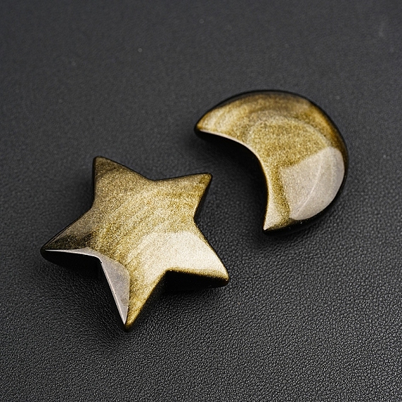 Звезда/луна, фигурки из натурального золотого блеска из обсидиана, для домашнего украшения рабочего стола